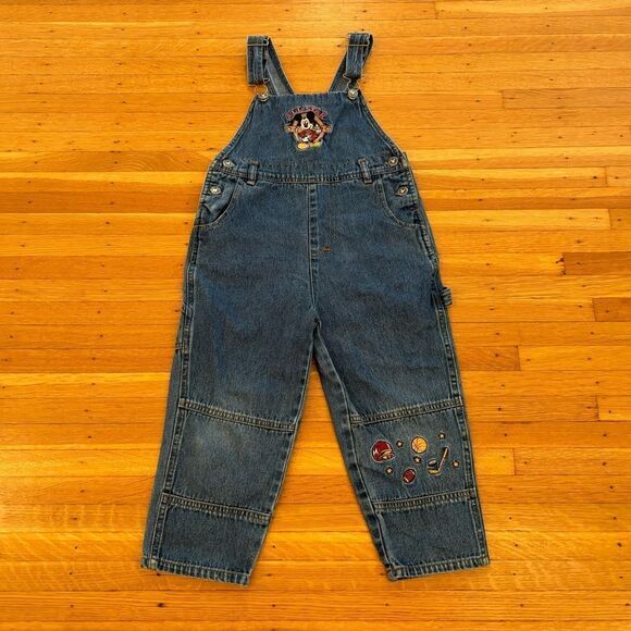 Disney Vintage Mickey Mouse All Star Sports Embroidered Denim Overalls - Picture 1 of 8